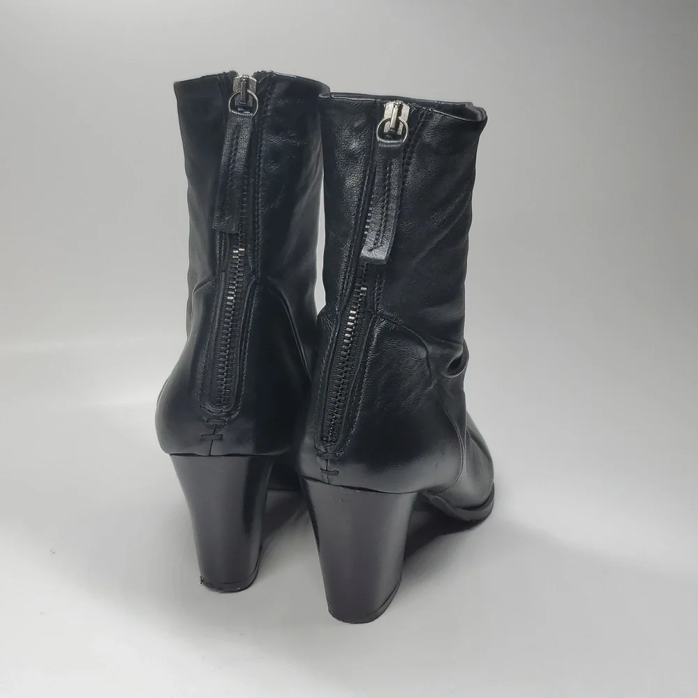 Pierfrancesco Vincenti Black Leather Italian Ankle Boots Block Heel 40